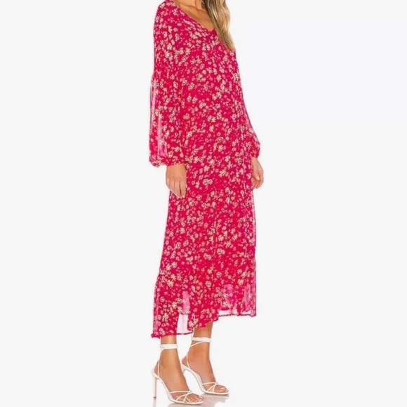 Free People Wallflower Floral Sheer Midi Dress With Slip Red Raspberry Size L - Picture 1 of 8